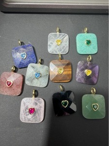 Ciondolo Quadrato <span class=keywords><strong>con</strong></span> Gemma e Charm a Cuore, Pendente in Pietra Naturale per Creazione di Gioielli - Product Image 4