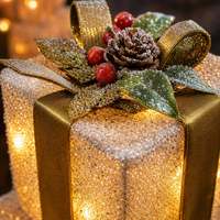 Ensemble de 3 boîtes cadeaux de Noël lumineuses en fer à étages, LED chaudes, finition givrée, directement de l'usine, pour décorations de Noël sur arbre, cheminée ou console