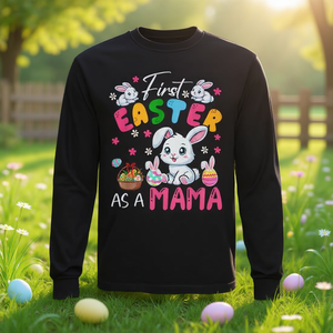 First <b>Easter</b> As A Mama Long Sleeve <b>T</b>-<b>Shirt</b> With Bunny Design For Expecting Moms - Product Image 3