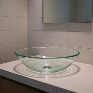 Transparent Tempered Glass <b>Bathroom</b> <b>Sink</b> 16.5 In <b>Round</b> Vessel Wall Mount Modern Design NSF Certified - Product Image 2