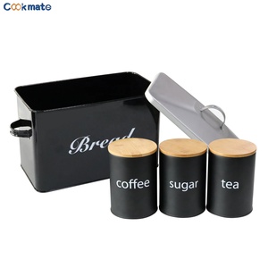 Carbon Steel Safty Countertop Space Saving Bread Bin Loaves <strong>Storage</strong> <strong>Tins</strong> and 3 Pieces <strong>Kitchen</strong> Canister Set Tight Fitting Lids - Product Image 1