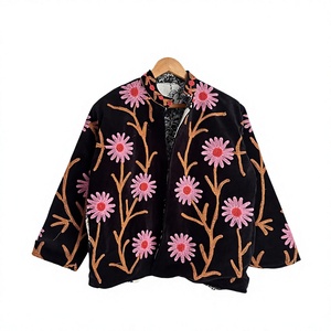 Chaqueta Bomber de Punto Bordada para Mujer, Cierre de Cremallera, Cuello Mao, Prenda Exterior de Poliéster, Estilo Urbano - Product Image 3