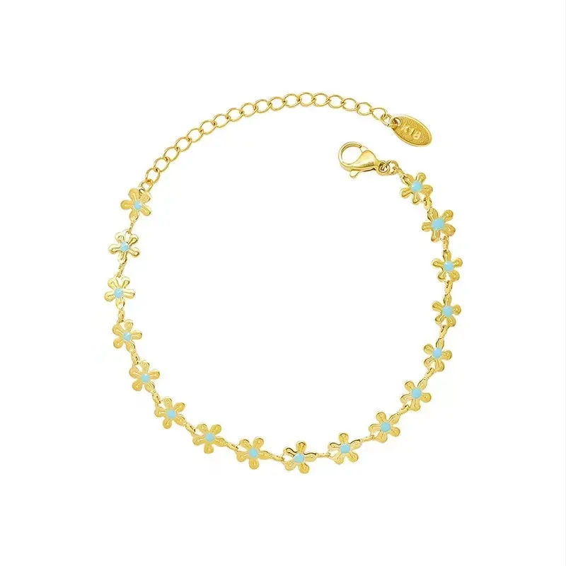 Collar de esmalte de flores chapado en oro de 18K para niña, conjunto de joyería, pulsera