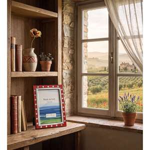 Beltrami Photo <b>Frame</b> <b>4x6</b> Silver Plated Red Dots Wood Back - Product Image 2