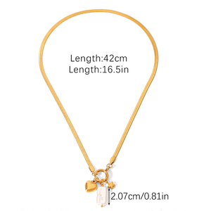 Collier chaîne serpent en acier inoxydable, hypoallergénique et étanche, avec breloques perle et zircon, pour la mode transfrontalière - Product Image 3