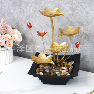 Décoration de bureau Feng Shui avec lotus doré et pierres pour attirer la prospérité dans le bureau, la maison ou l'entrée. - Product Image 2