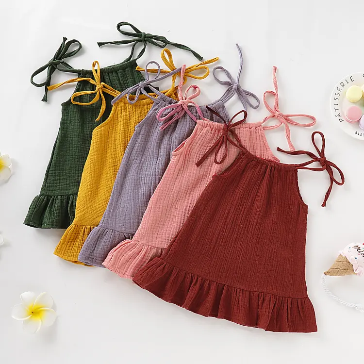Summer Toddler Girl Dress Cotton Linen Kids Dresses for Girls Ruffles Children Slip Dress Fashion Girls Clothing