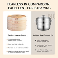 Panier vapeur en bambou artisanal à 2 niveaux de 12 pouces avec anneau métallique, capacité 12L, couvercle en bambou, compatible gaz et induction, pour Bao, Dim Sum, riz
