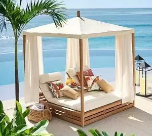 호화스러운 옥외 정원 가구 호텔 테라스 라운지용 의자 티크 단단한 나무 두 배 침대 닫집 일요일 그늘 Sunbath 침대
