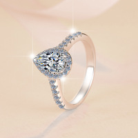 Bague de fiançailles et de mariage romantique en argent sterling S925, forme goutte d'eau, avec moissanite GRA 1 carat taille poire VVs1 pour femme