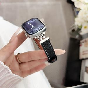Correa de cuero genuino con conector metálico de lujo para Apple Watch Band Ultra 3 2 Series 11 10/9/8/7, correas de reloj delgadas. - Product Image 3