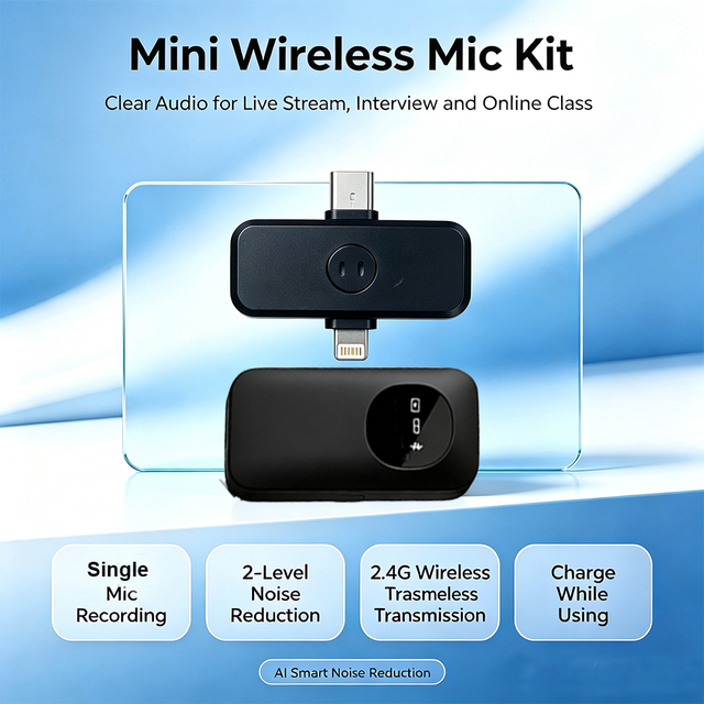 2.4G Wireless Lavalier Microphone AI Noise Reduction Microphone 150 MAh Battery for Vlog Interview Online Teaching