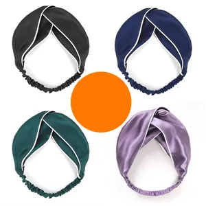 HaoKey Solid Color Cross Knotted Headband Silky Headwear Elegant Women's Hair Accessories Washing Face Hair Head Bands