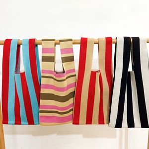 Custom Striped <b>Knit</b> Tote <b>Bag</b> Large Capacity Handbag Portable Woven Shoulder Handbag for Women Daily Shopping Travel - Product Image 1