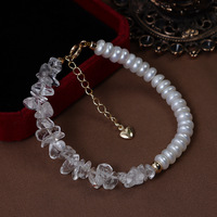 Nouveau style original, design de niche, bracelet unisexe en perles d'eau douce naturelles blanches, patchwork de cristaux, motif cœur, fermoir à ressort