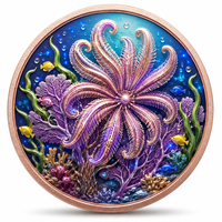 Pièce de monnaie en cuivre pur 999 de 1 oz, thème monde sous-marin moderne, animaux marins Feng Shui, édition en relief coloré avec impression UV