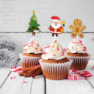 Ensemble de décorations de Noël Père Noël avec décorations de gâteau en papier et mini-drapeaux pour centre de table de fête et présentation de desserts - Product Image 2