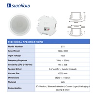Haut-parleur de plafond OEM 6 ''pour systèmes audio domestiques et commerciaux Haut-parleur de plafond pour musique de fond