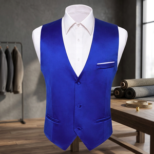 Gilet de Costume Homme en Satin Bleu Royal Uni, Col en V, Réversible, Coupe Slim, Décontracté, Idéal pour Cérémonie de Remise des Diplômes et Mariage - Product Image 3