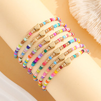Lot de 7 Bracelets Élastiques Faits Main en Verre Soufflé Style Bohème avec Perles Multicolores et Breloques Cœur Dorées