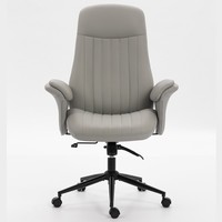 Chaise de bureau à dossier haut grise en cuir PU rayé verticalement, chaise de direction ergonomique confortable avec rembourrage doux et réglage de la hauteur