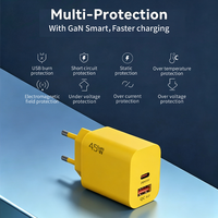 Adaptateur secteur ultra-fin 45W Type-C à charge rapide certifié EN62368 GS CE CB KC avec protection OTP pour téléphones mobiles
