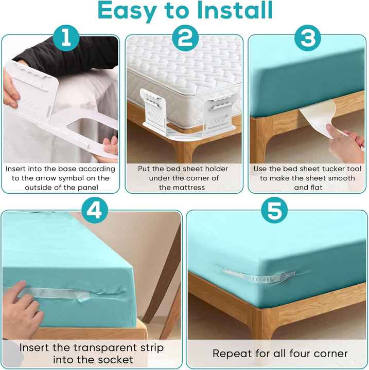 Bed Sheet Holder Straps - Adjustable Height Open Corner Clips Keep Sheets Tight, No More Loose Wrinkles, Easy Install For All Mattress Sizes (Pink)
