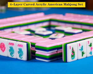 Juego de Mahjong Americano de 166 Fichas, Personalizable con Logotipo, Patrón de 1.2 Pulgadas, Color Rosa, 4 Capas, Acrílico Tallado, con Cuatro Soportes Resistentes - Product Image 5