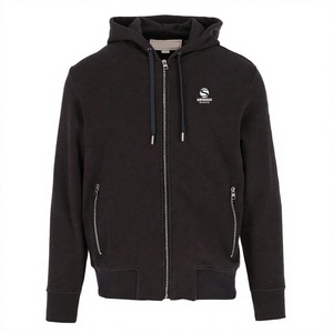 Sweat-shirt à capuche zippé noir surdimensionné pour homme, 100% coton tricoté, pour l'automne - Product Image 4