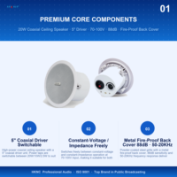 Haut-parleur coaxial encastrable 20W 5 pouces 70-100V double mode tension et impédance constantes pour sonorisation