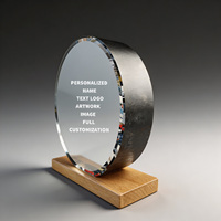 Neelpure 188605 Custom Text Engrave Round Crystal Wood Base Custom Trophy Plaque for School Competition Prize
