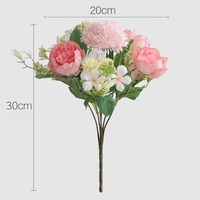Bunga Tiruan Vintage Pastel Campuran, Buket Bunga Peony & Pom Pom Buatan untuk Dekorasi Rumah Bergaya Cottagecore & Boho