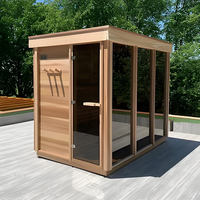 Ruang Sauna kayu padat Cedar persegi besar tradisional 4-orang Sauna uap kering luar ruangan dengan kompor kayu
