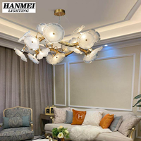 Lámparas de araña modernas de cristal chino con LED colgantes para techo, de cobre, para instalación en proyectos de comedor interior.