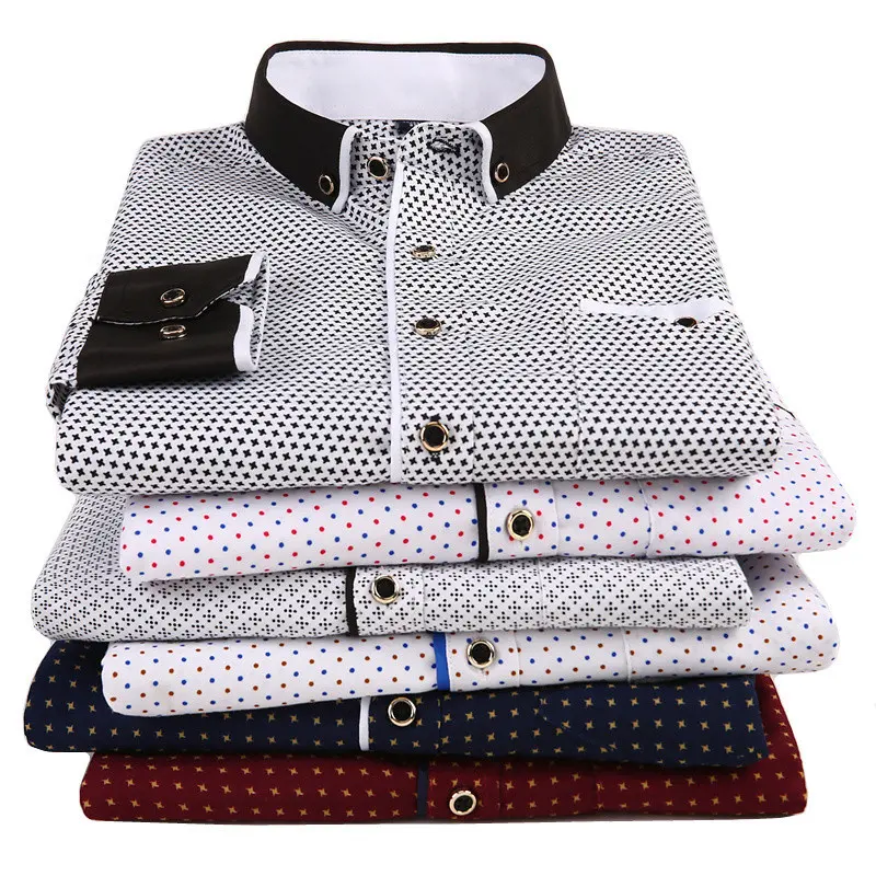 2021 Men Fashion Casual Long Sleeved Printed Shirt Slim Fit Male Social Business Dress Shirts Brand For Men Soft Comfortable