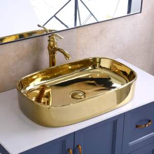 Hiện Đại Hình Bầu Dục Vàng Thiết Kế Màu Đen Bàn Phòng Tắm Bồn Rửa Gốm Dễ Dàng Làm Sạch Thanh Lịch Mạ Điện Nghệ Thuật Lưu Vực Khách Sạn Biệt Thự - Product Image 1