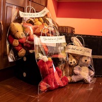 Sac cadeau de comptoir DINGSEN transparent en PP avec poignée en carton, logo imprimé, cinq tailles, pour jouets en peluche et poupées
