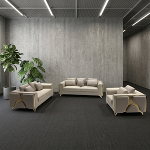 Conjunto de Sofá Seccional de Cuero Genuino Moderno con Detalles Metálicos Dorados, Diseño Contemporáneo para Sala de Estar y Uso en Hoteles - Product Image 6