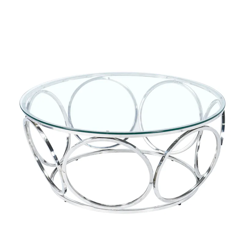 Living Room Furniture Center Tables Modern Luxury round tempered Glass top Stainless steel Frame Coffee Table