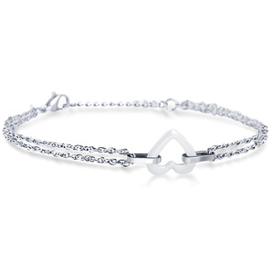 Pulsera de Doble Cadena de Cerámica con Forma de Corazón Blanco, Acero Inoxidable, Joyería Unisex para Regalo - Product Image 1