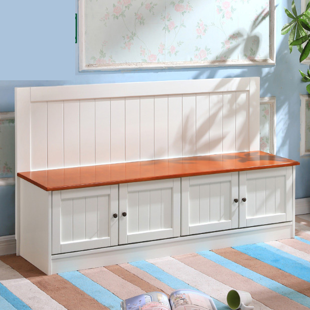 Mediterranean L Shape Solid Wood Home Kitchen Cushion Storage Wall Dining Bench With Back