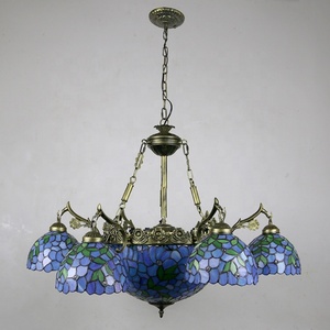 LongHuiJing Blue Wisteria Baroque Stained Glass Tiffany Chandelier Adjustable Victorian Chandelier for Living Room Dining Room - Product Image 5