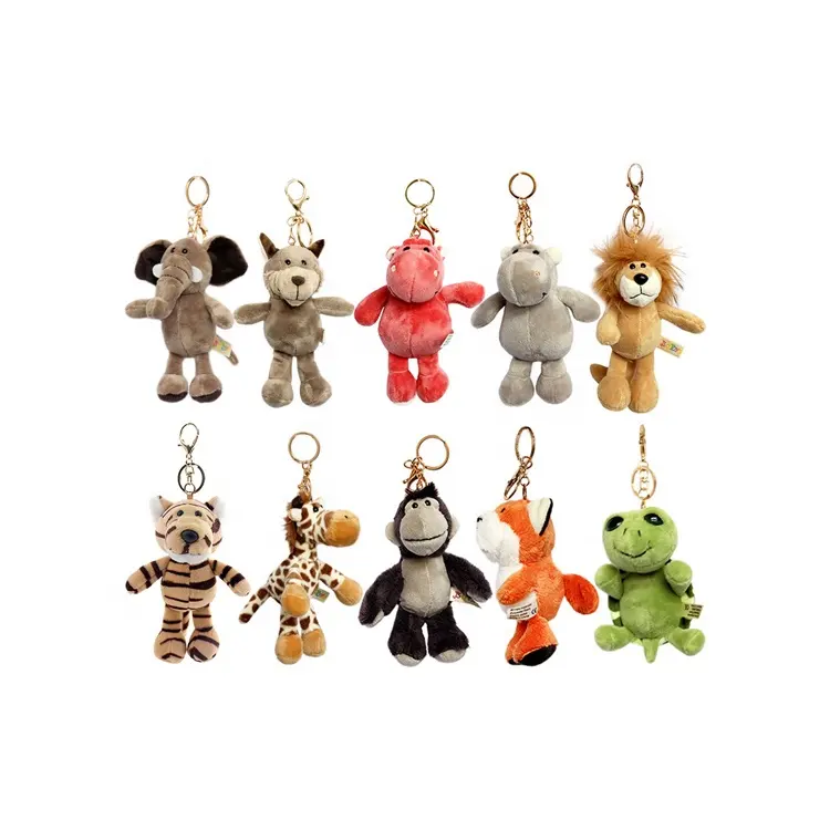 Cute cartoon stuffed plush keychain animal elephant turtle lion wolf hippo raccoon cat tiger deer Bear