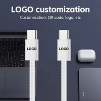 Câble USB-C vers USB-C tressé en nylon PD 60W, charge rapide 3A, nickelé, 1 m, câble de données pour téléphone, ordinateur, imprimante