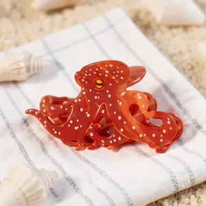 YJL NOUVEAU Pince à Cheveux Décontractée en Acétate Rouge Dangerosement Rouge Personnalisée avec Motif Pieuvre, Accessoire de Mode pour Femmes et Filles - Product Image 6