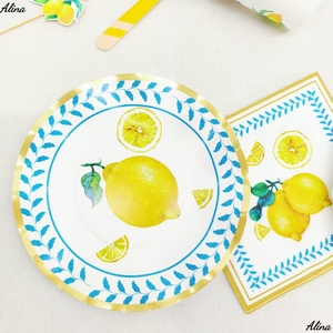 DAMAI Summer Fruit Lemon Party Supplies Kids Party Event <b>Disposable</b> Plates 8 INCH 10 INCH <b>Tableware</b> Paper Napkins Cups Plates - Product Image 4