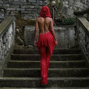 جديد أنيق تصميم الدانتيل مقنعين مثير عارية الظهر فستان أعلى مطابقة عالية الخصر مستقيم الساق السراويل اثنين من قطعة حفلة موسيقية ارتداء الحزب - Product Image 6