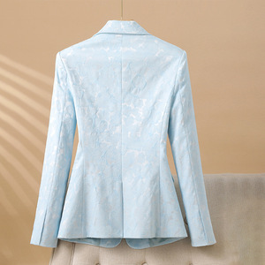 Light Blue Women's Blazer With Floral Pattern Slim Fit Long Sleeve Elegant Office Wear - Product Image 3