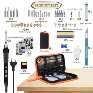 Green Pyrography Pen Kit 60W EU Plug Adjustable Temperature Soldering Iron Welding Wood Burning Tools Kits Pyrography