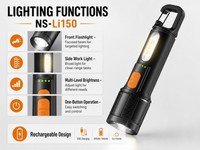 Linterna LED USB Recargable Portátil de ABS con Enchufe Tipo-C, Enfoque Ajustable, Alto CRI 80, 1000 Lúmenes, Uso de Emergencia, Llavero, 4 Horas de Duración